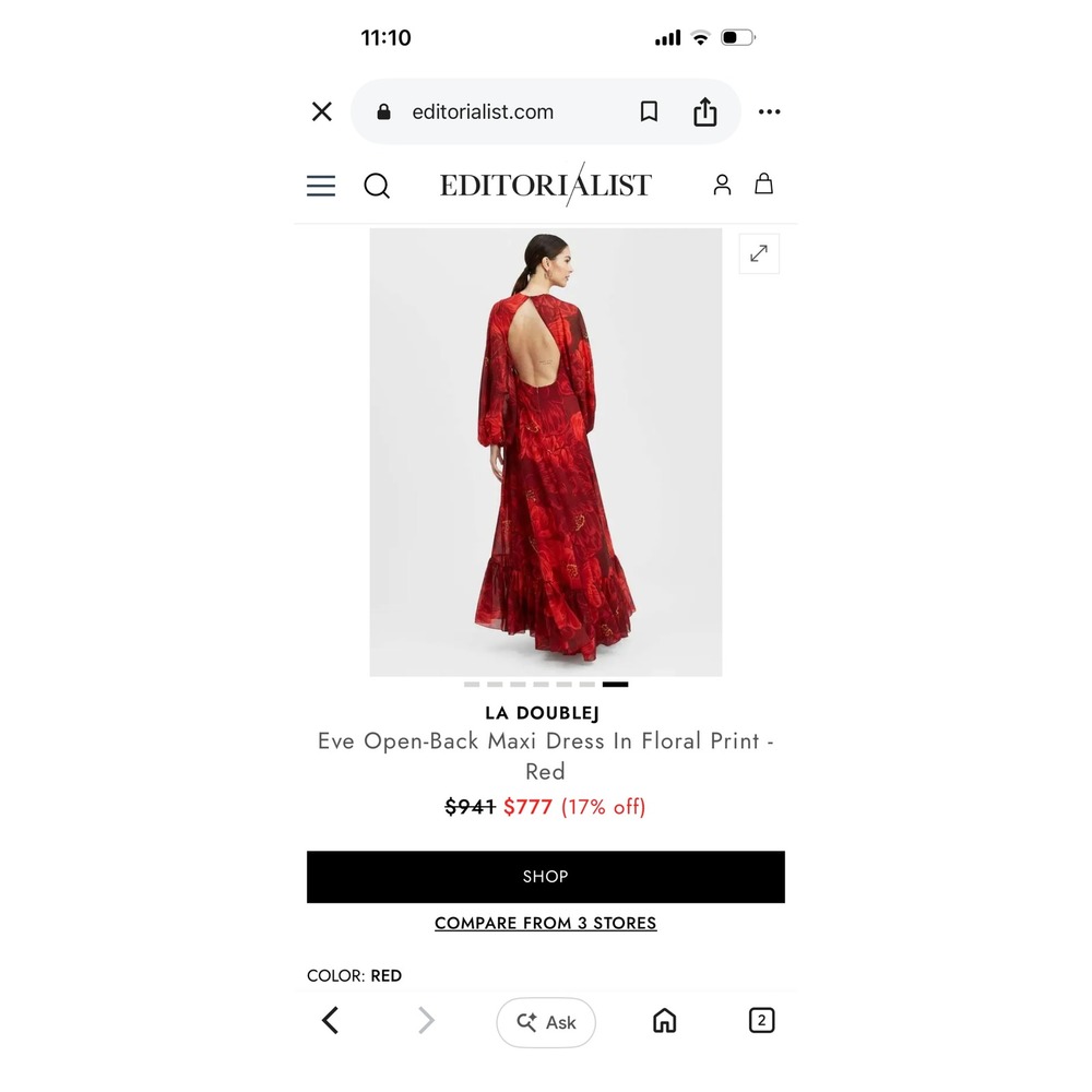 La DoubleJ Eve Open-Back Maxi Dress Red Floral Print Silk Chiffon Made in Italy - Picture 3 of 14